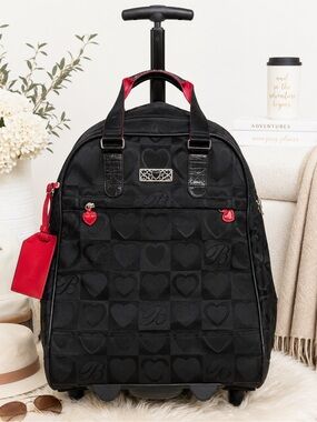 Brighton Black Heart Print Rolling Carry On Travel Bag Suitcase